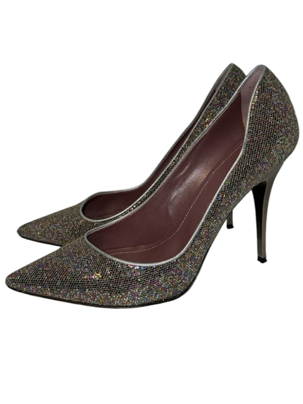 Jean Michel Cazabat Silver Sparkly Disco Ball Stiletto Heels Pumps Women’s 38